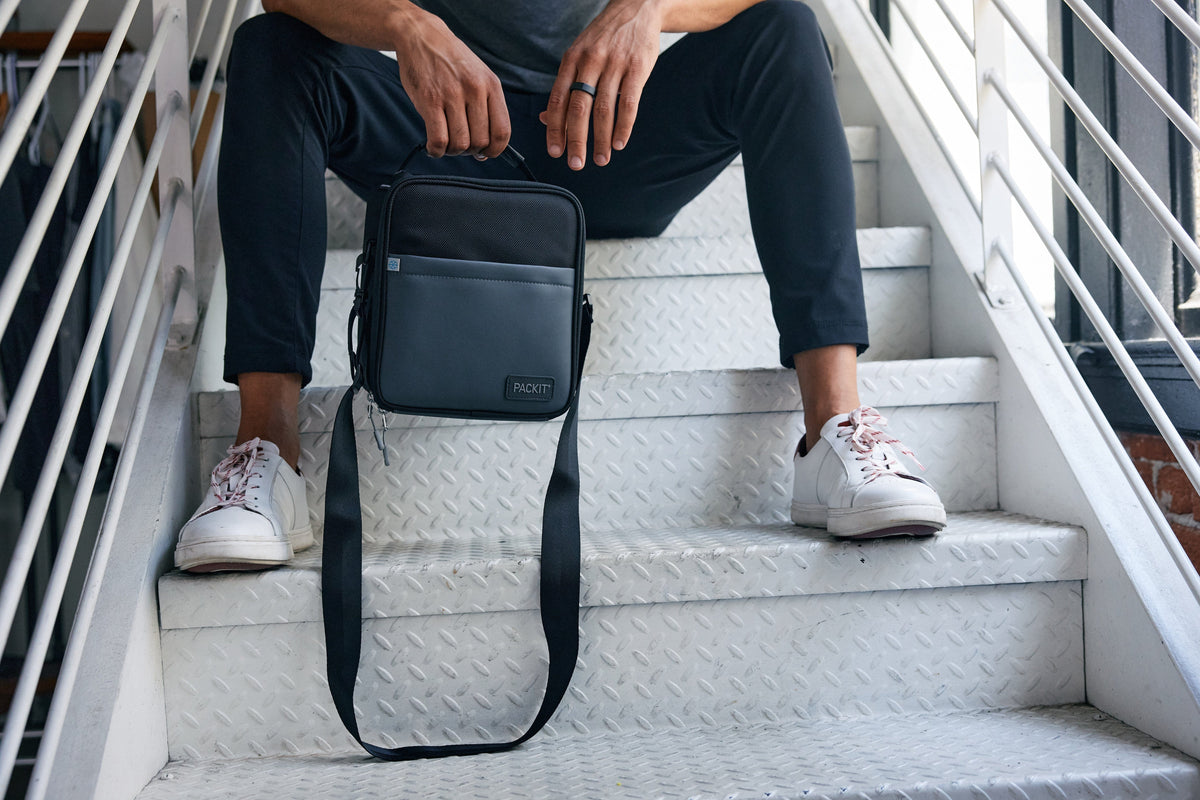 freezable-upright-lunch-box-a5 freezable-upright-lunch-box-black-gray-lifestyle-model-bag-only.jpg